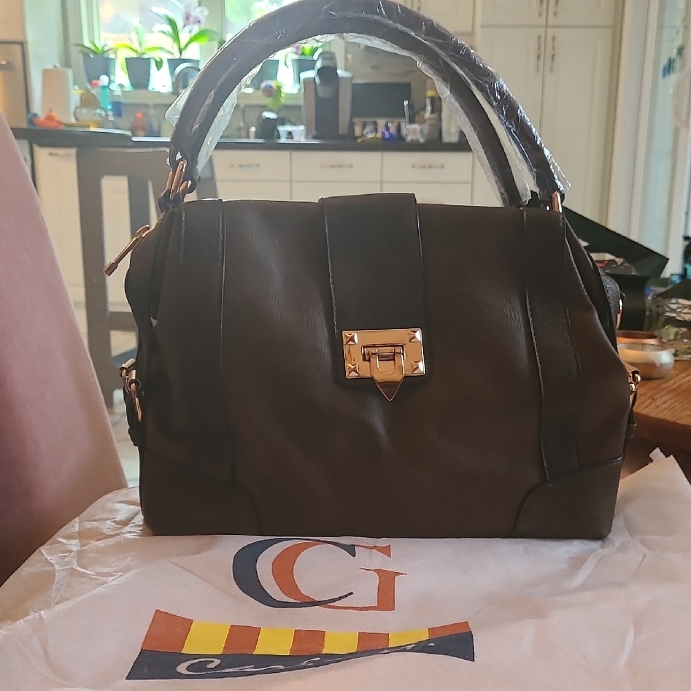 Carlo G Nwt Brown Leather Satchel with Gold Accents